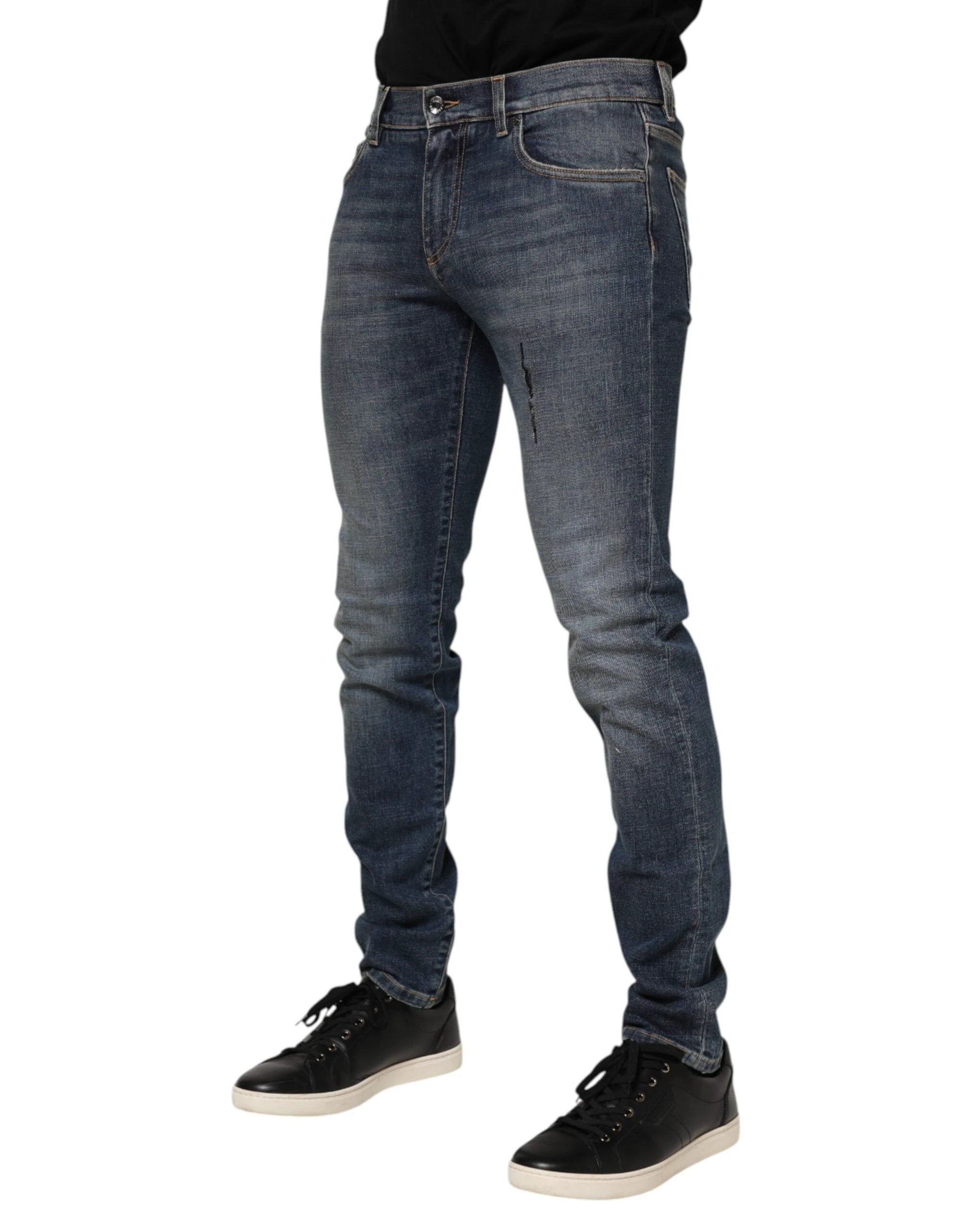 Dolce & Gabbana Blue Washed Cotton Skinny Men Denim Jeans by Dolce & Gabbana