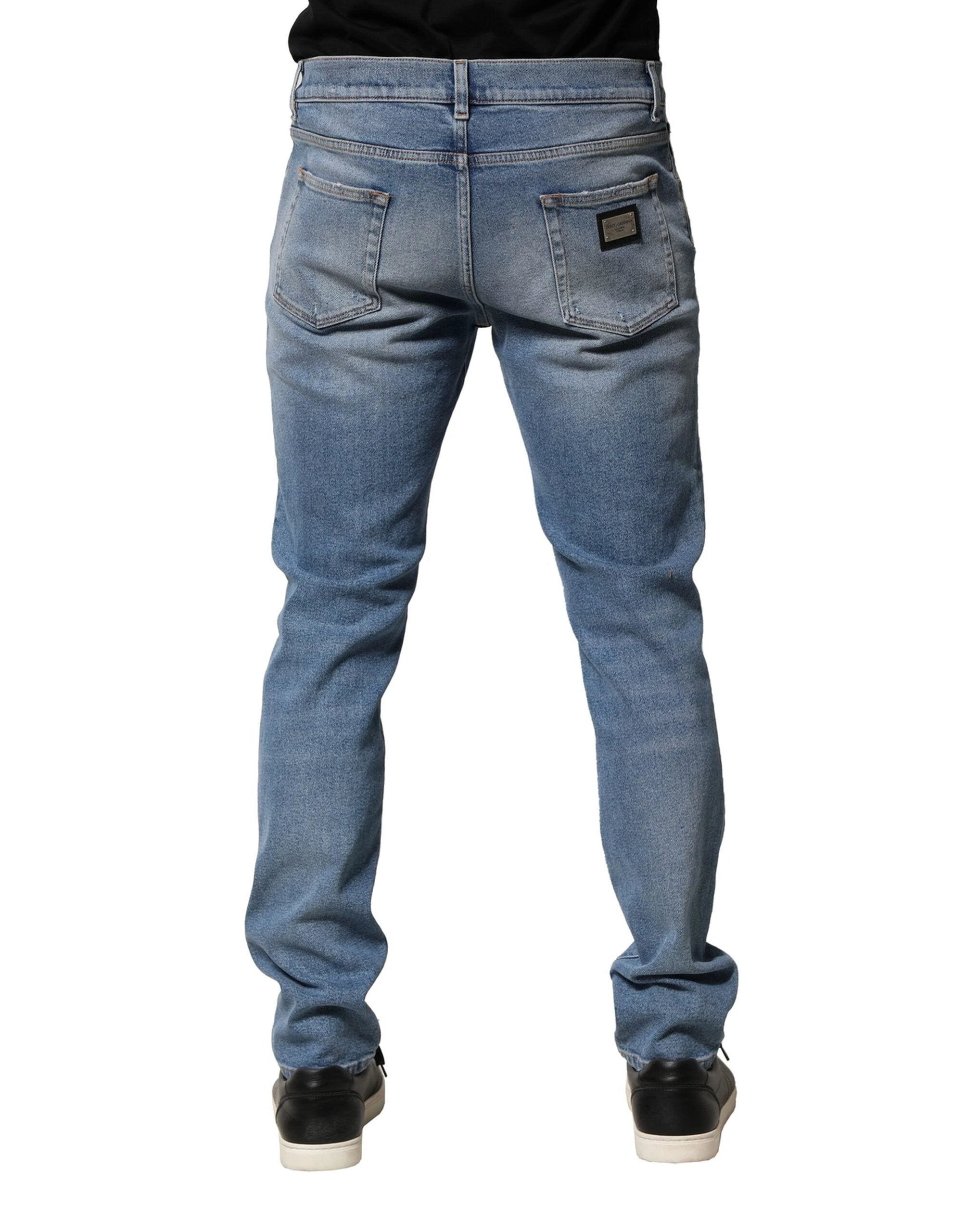 Dolce & Gabbana Blue Distressed Cotton Slim Men Denim Jeans by Dolce & Gabbana