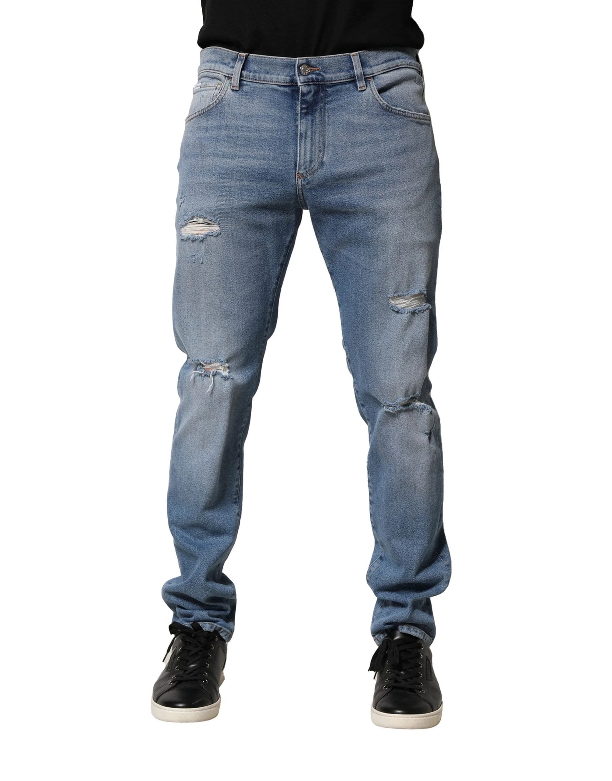 Dolce & Gabbana Blue Distressed Cotton Slim Men Denim Jeans by Dolce & Gabbana