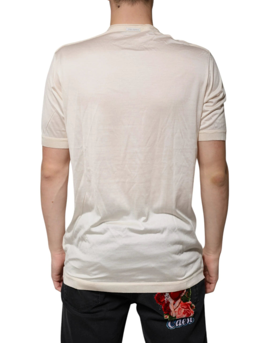 Dolce & Gabbana Off White Silk Henley Short Sleeves T-Shirt by Dolce & Gabbana