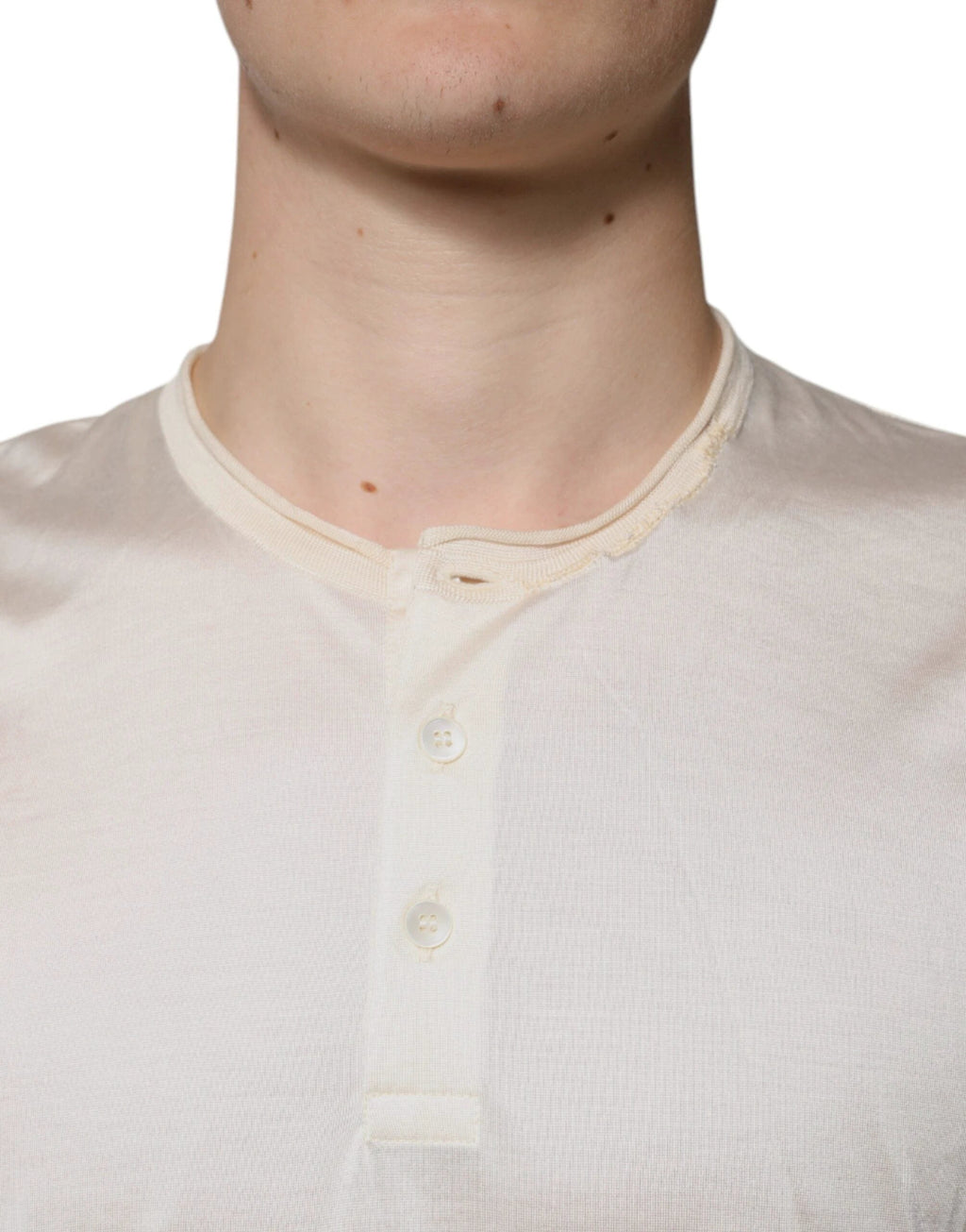 Dolce & Gabbana Off White Silk Henley Short Sleeves T-Shirt by Dolce & Gabbana