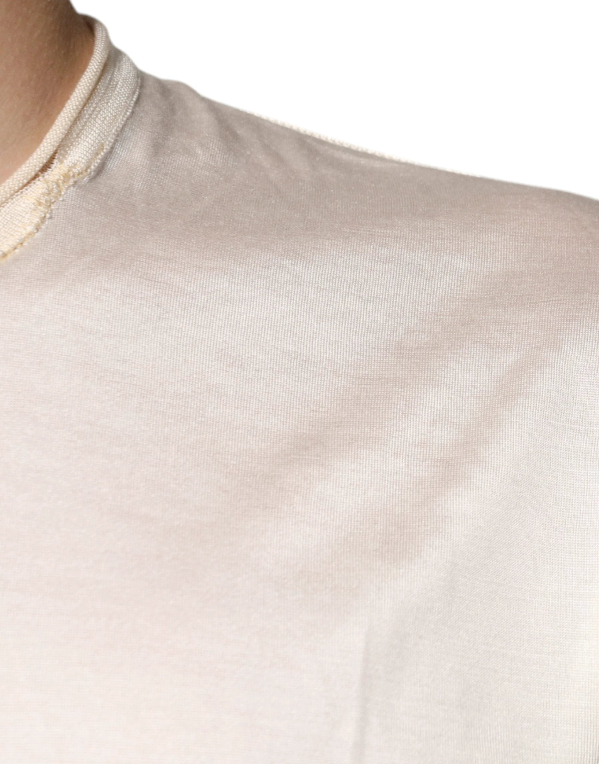 Dolce & Gabbana Off White Silk Henley Short Sleeves T-Shirt by Dolce & Gabbana