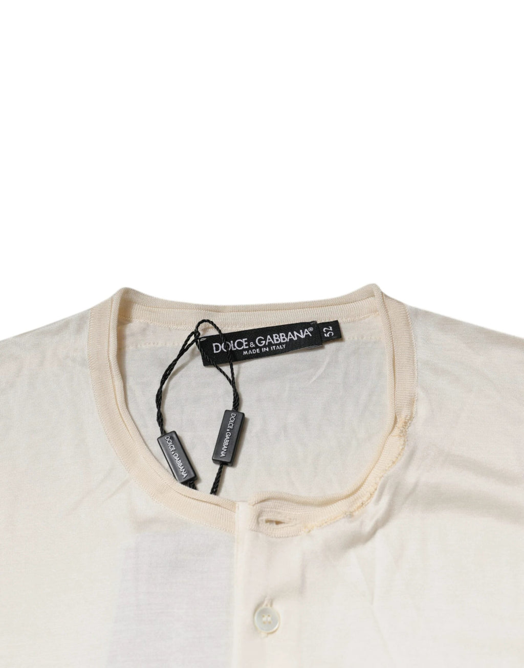 Dolce & Gabbana Off White Silk Henley Short Sleeves T-Shirt by Dolce & Gabbana
