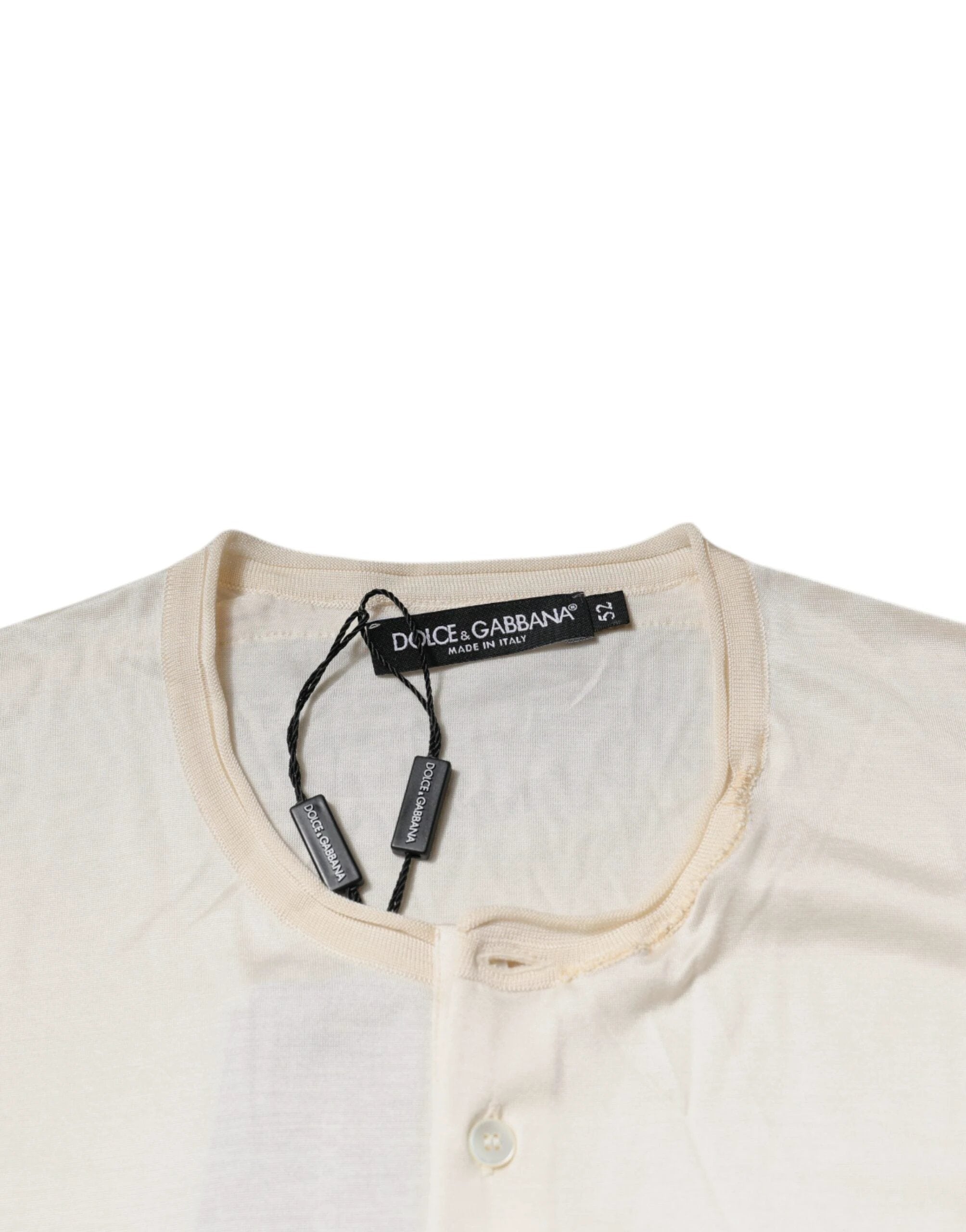 Dolce & Gabbana Off White Silk Henley Short Sleeves T-Shirt by Dolce & Gabbana