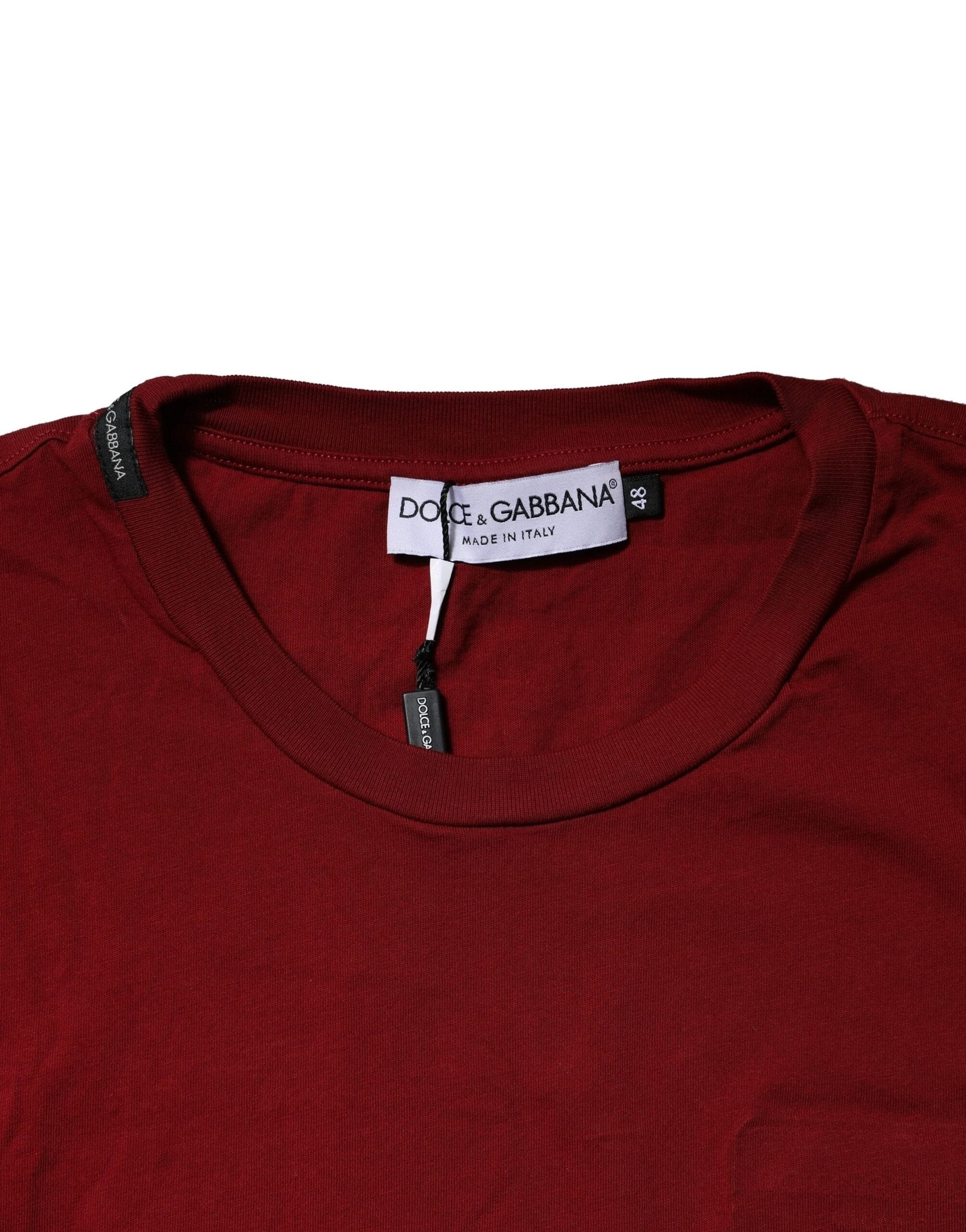 Dolce & Gabbana Maroon Cotton Crew Neck Short Sleeves T-Shirt by Dolce & Gabbana