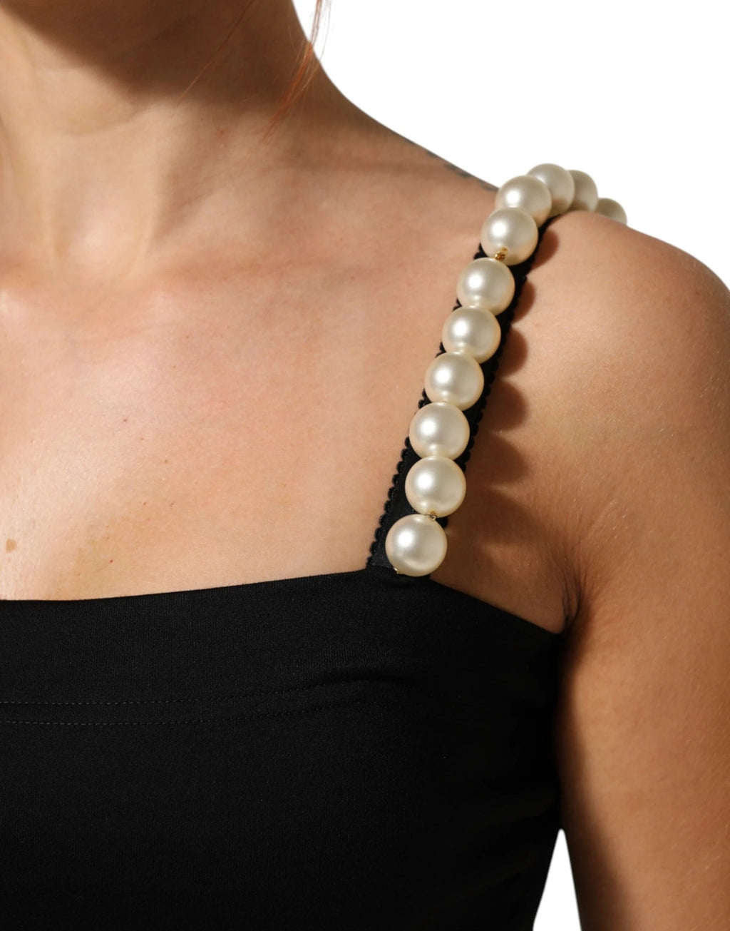 Dolce & Gabbana Black Faux Pearl Cotton Sheath Mini Dress by Dolce & Gabbana