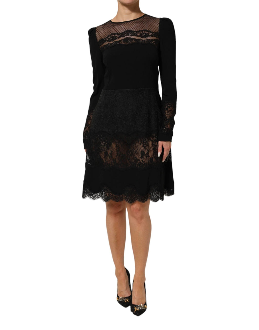 Dolce & Gabbana Black Floral Lace Trim Sheath A-line Dress by Dolce & Gabbana