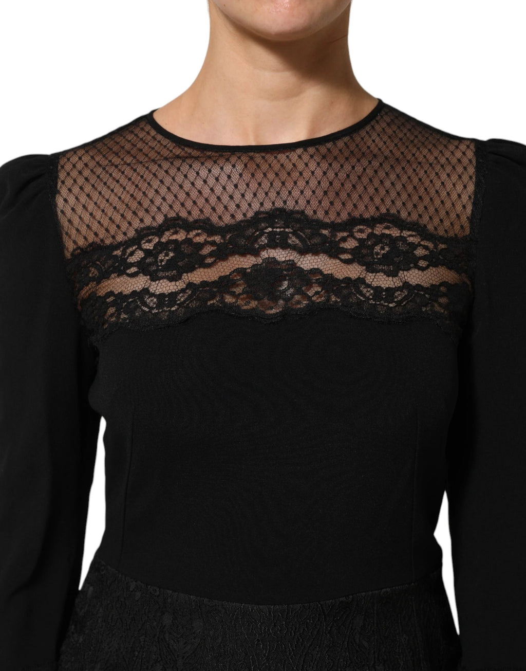 Dolce & Gabbana Black Floral Lace Trim Sheath A-line Dress by Dolce & Gabbana