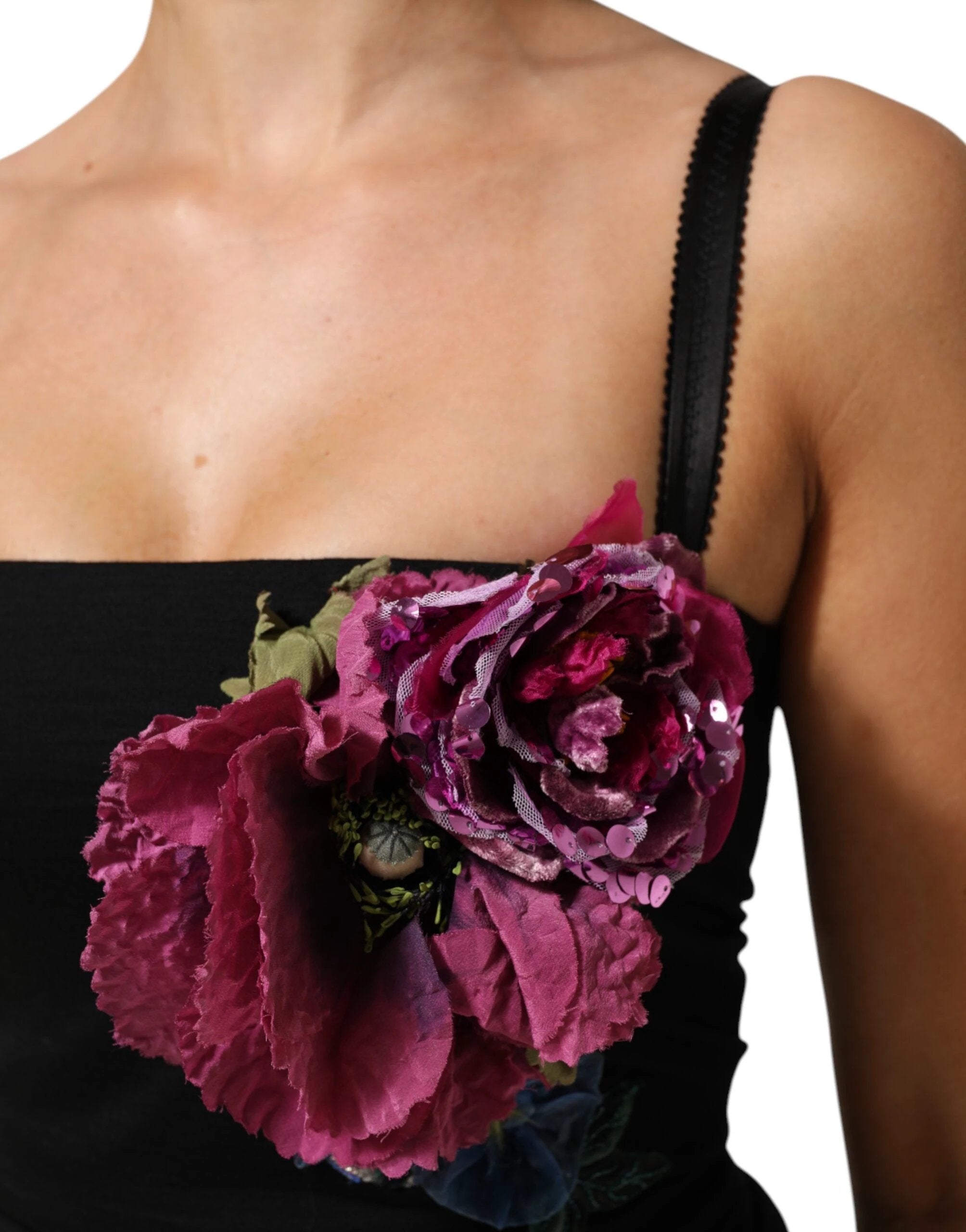 Dolce & Gabbana Black Flower Applqies Bodycon Sheath Dress by Dolce & Gabbana