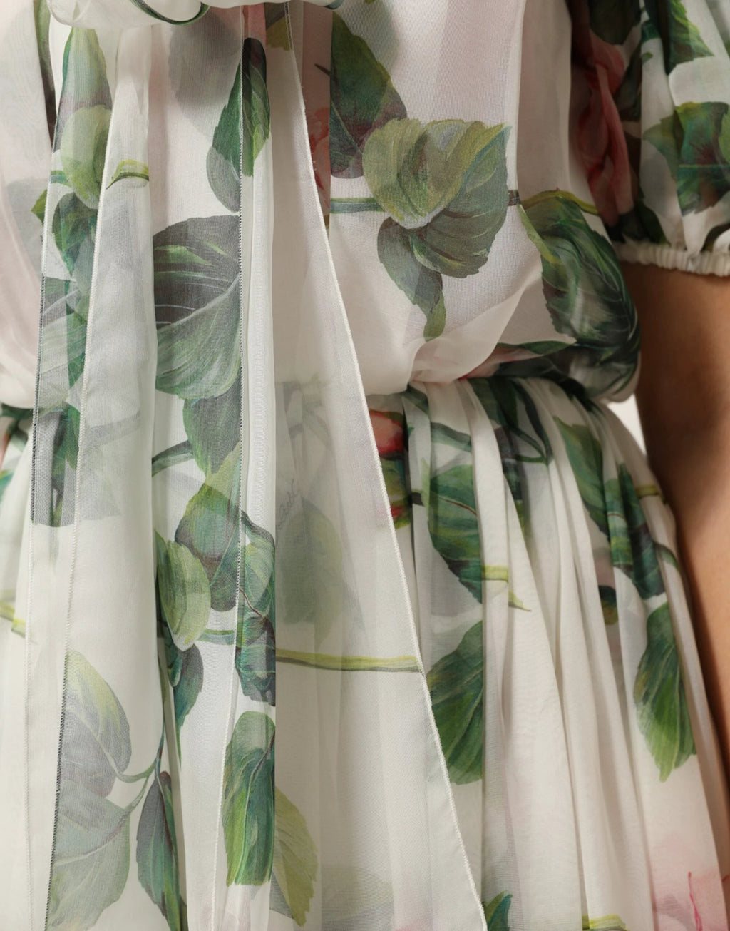 Dolce & Gabbana White Floral Print Silk Pleated Midi Dress by Dolce & Gabbana