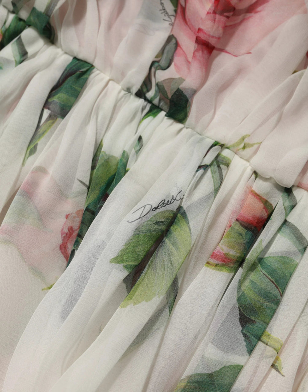 Dolce & Gabbana White Floral Print Silk Pleated Midi Dress by Dolce & Gabbana