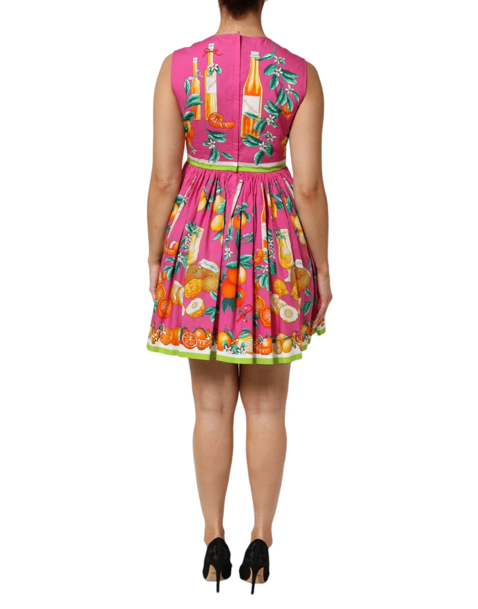 Dolce & Gabbana Pink Fruit Print A-line Mini Sleeveless Dress by Dolce & Gabbana