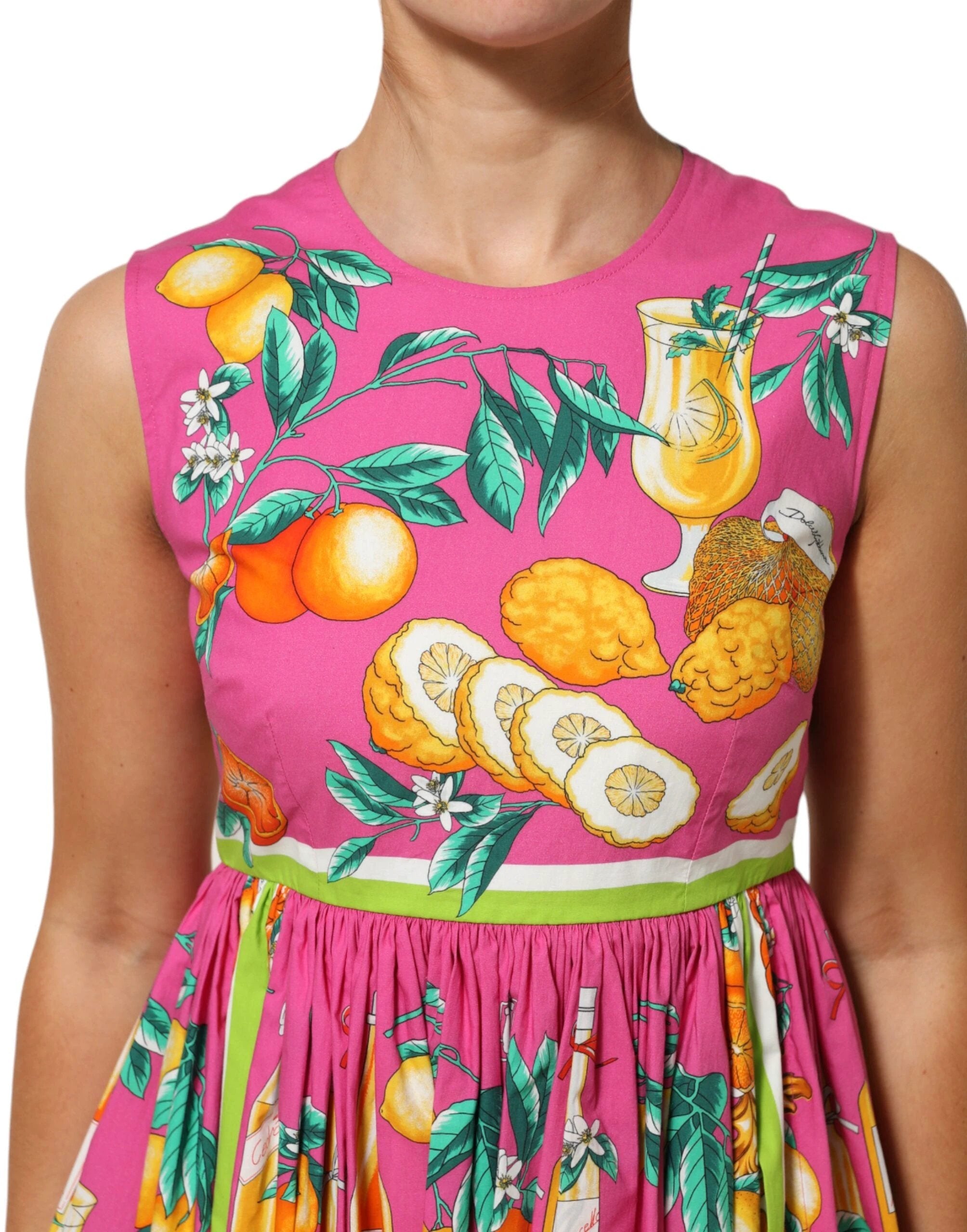 Dolce & Gabbana Pink Fruit Print A-line Mini Sleeveless Dress by Dolce & Gabbana