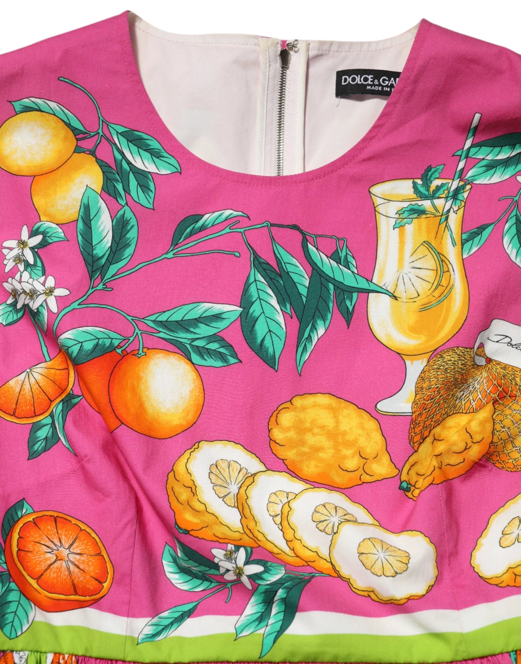 Dolce & Gabbana Pink Fruit Print A-line Mini Sleeveless Dress by Dolce & Gabbana