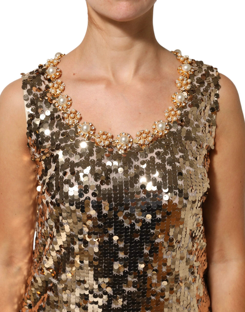 Dolce & Gabbana Gold Sequined Nylon A-line Sheath Mini Dress by Dolce & Gabbana