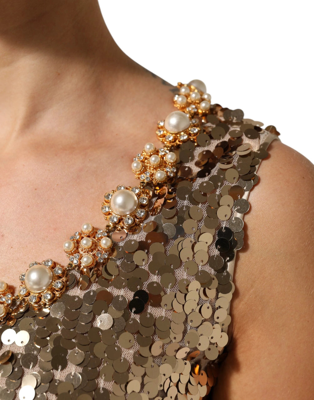Dolce & Gabbana Gold Sequined Nylon A-line Sheath Mini Dress by Dolce & Gabbana