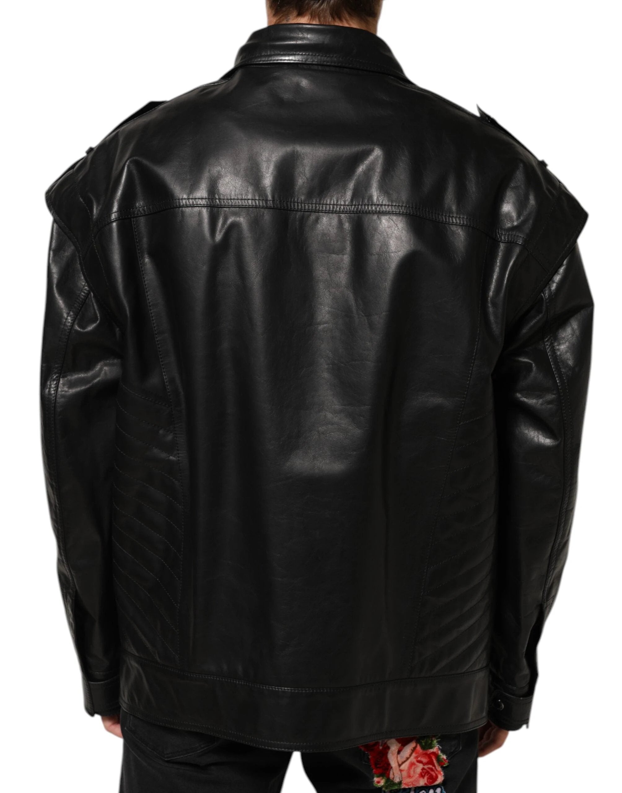 Dolce & Gabbana Black Leather Full Zip Biker Blouson Jacket by Dolce & Gabbana