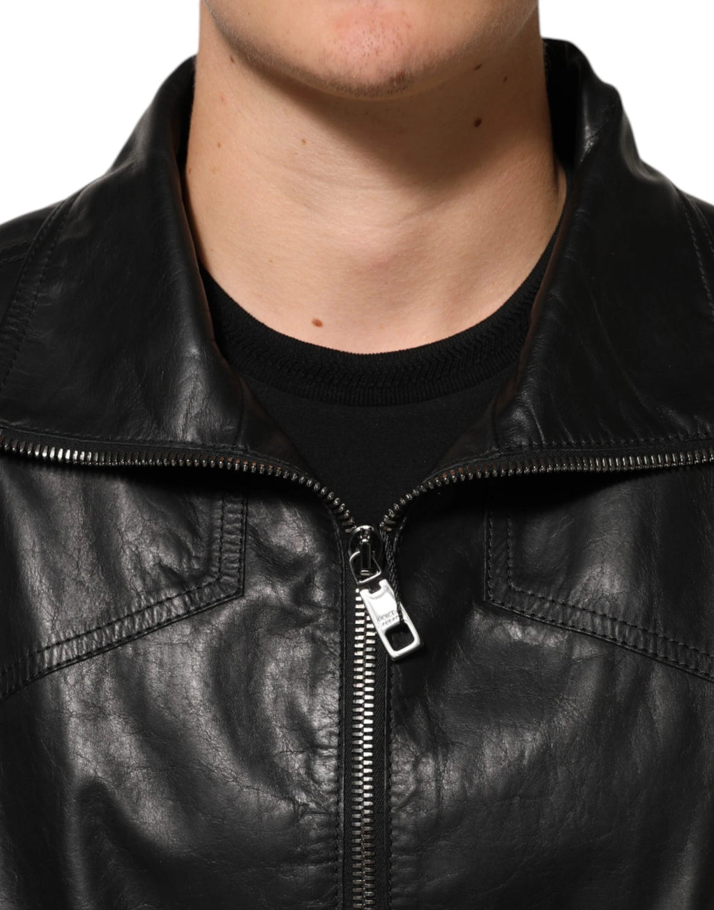 Dolce & Gabbana Black Leather Full Zip Biker Blouson Jacket by Dolce & Gabbana