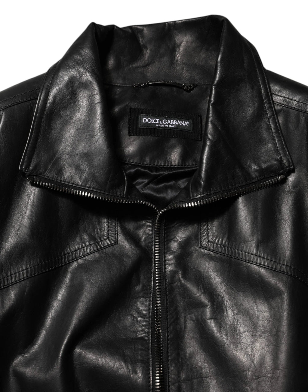 Dolce & Gabbana Black Leather Full Zip Biker Blouson Jacket by Dolce & Gabbana