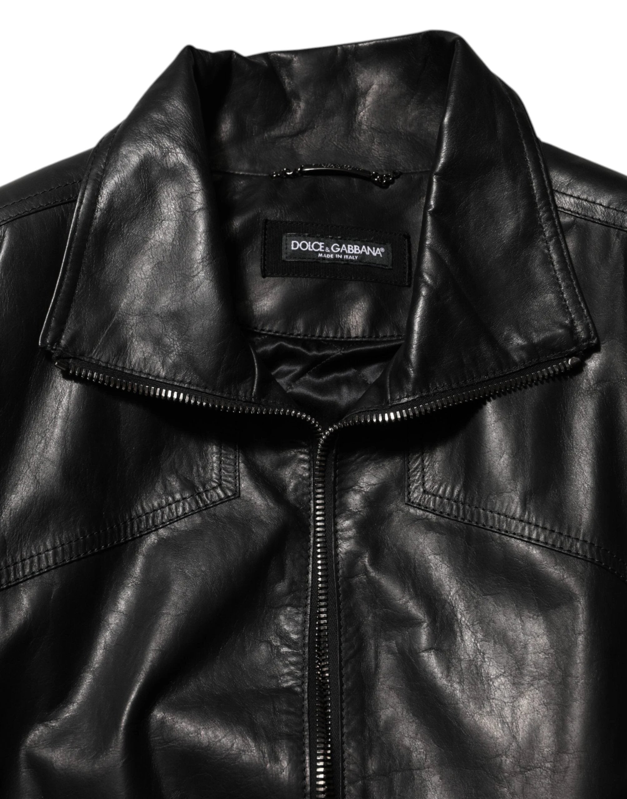 Dolce & Gabbana Black Leather Full Zip Biker Blouson Jacket by Dolce & Gabbana