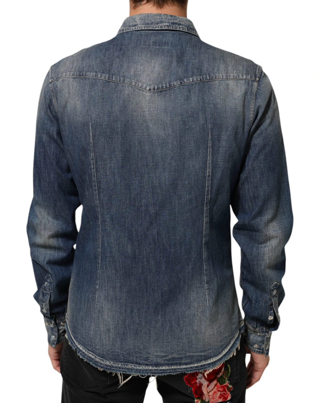 Dolce & Gabbana Blue Angel Patch Denim Buttoned Down Men Shirt by Dolce & Gabbana