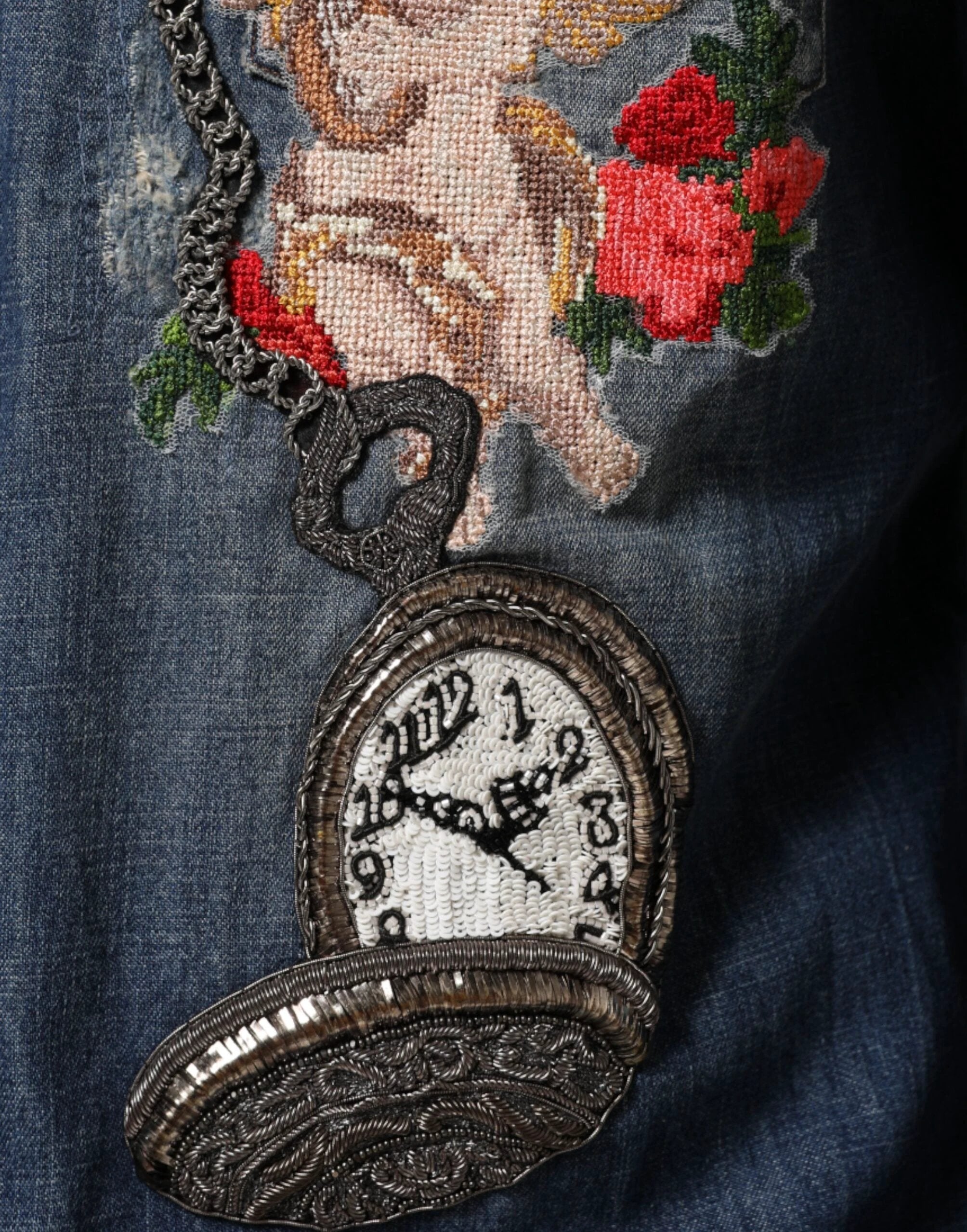 Dolce & Gabbana Blue Angel Patch Denim Buttoned Down Men Shirt by Dolce & Gabbana