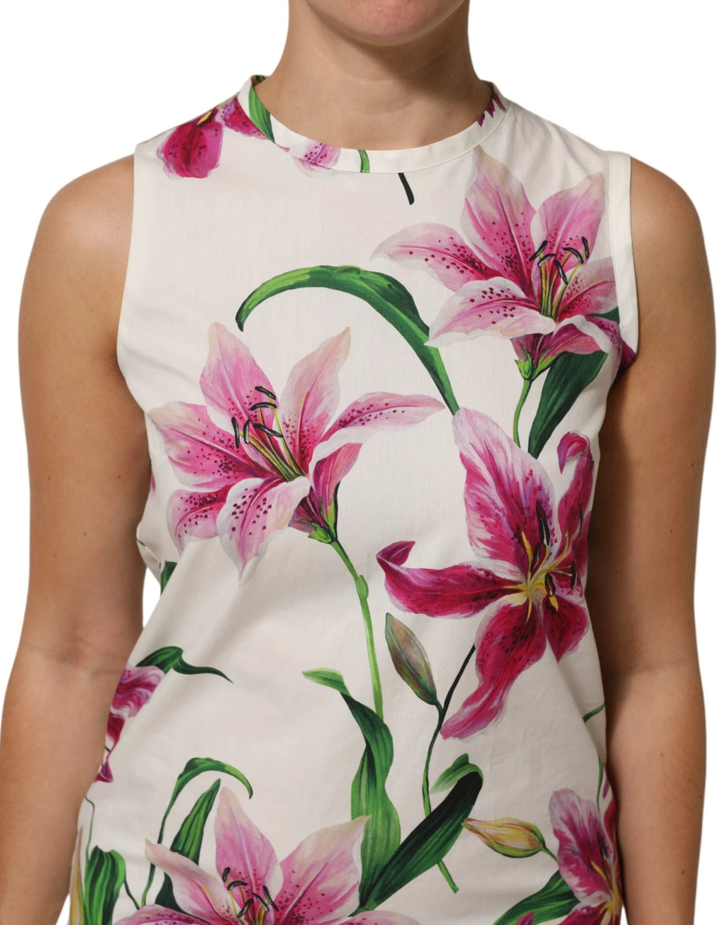 Dolce & Gabbana White Cotton Floral Sleeveless Mini Dress by Dolce & Gabbana