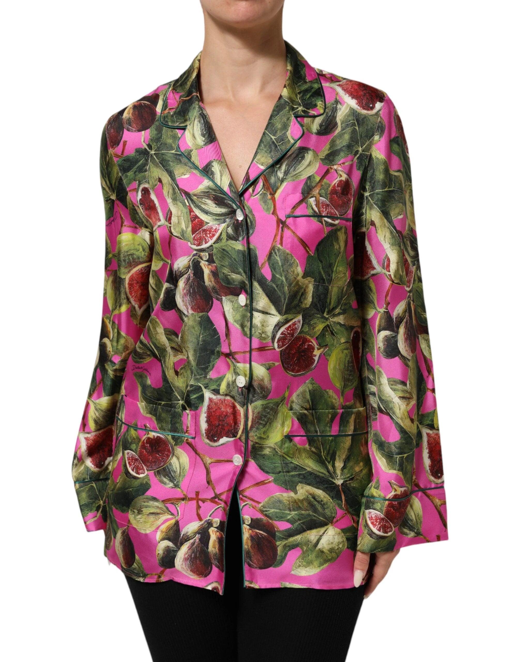 Dolce & Gabbana Hot Pink Fig Printed Silk Shirt Blouse Top by Dolce & Gabbana