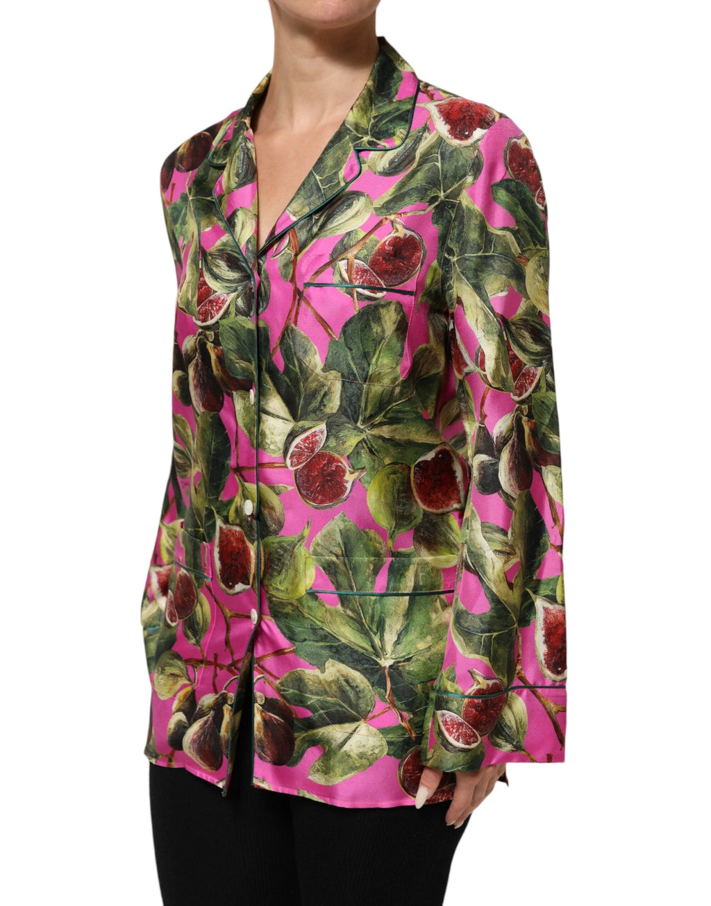 Dolce & Gabbana Hot Pink Fig Printed Silk Shirt Blouse Top by Dolce & Gabbana