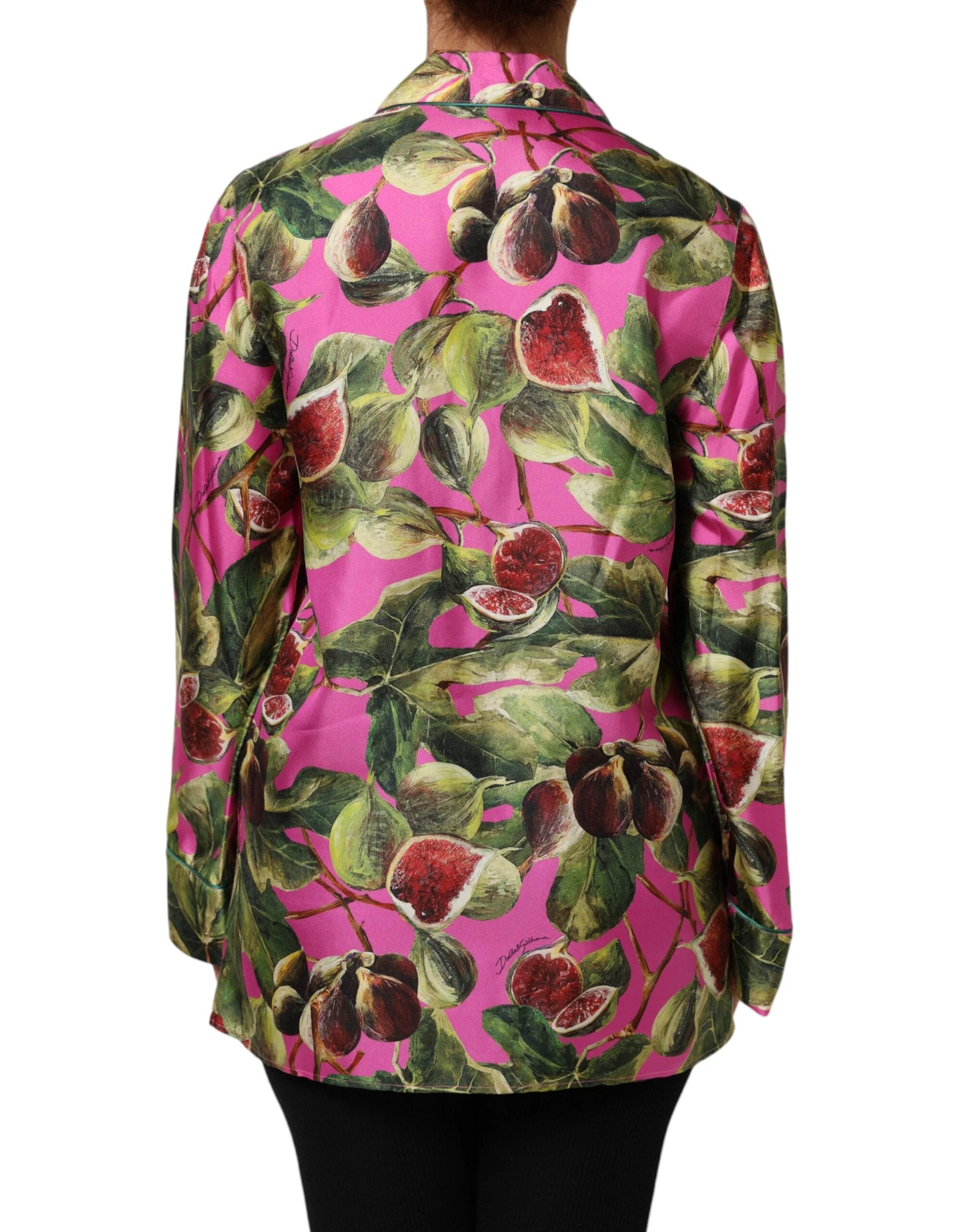 Dolce & Gabbana Hot Pink Fig Printed Silk Shirt Blouse Top by Dolce & Gabbana