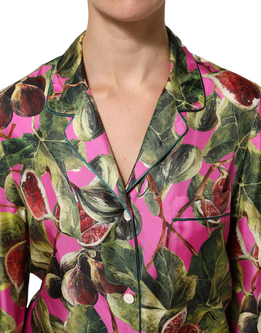 Dolce & Gabbana Hot Pink Fig Printed Silk Shirt Blouse Top by Dolce & Gabbana