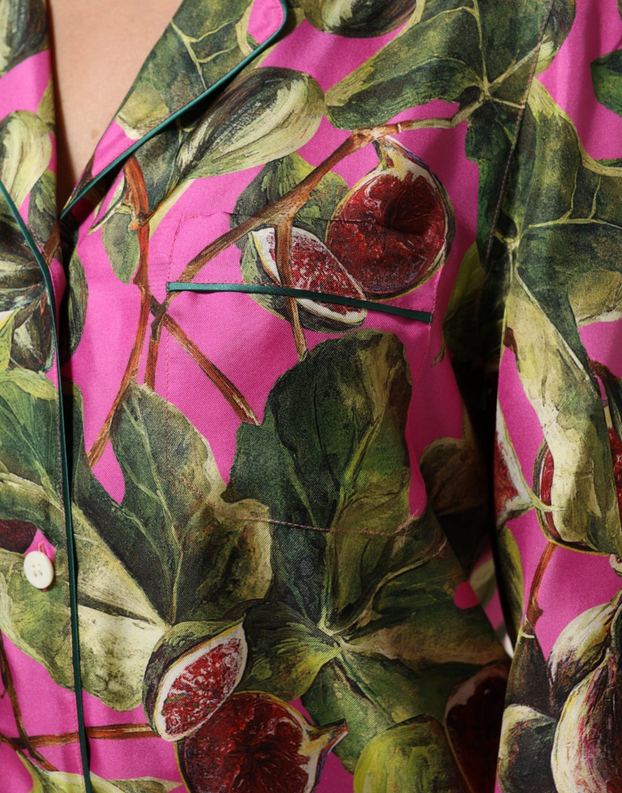 Dolce & Gabbana Hot Pink Fig Printed Silk Shirt Blouse Top by Dolce & Gabbana