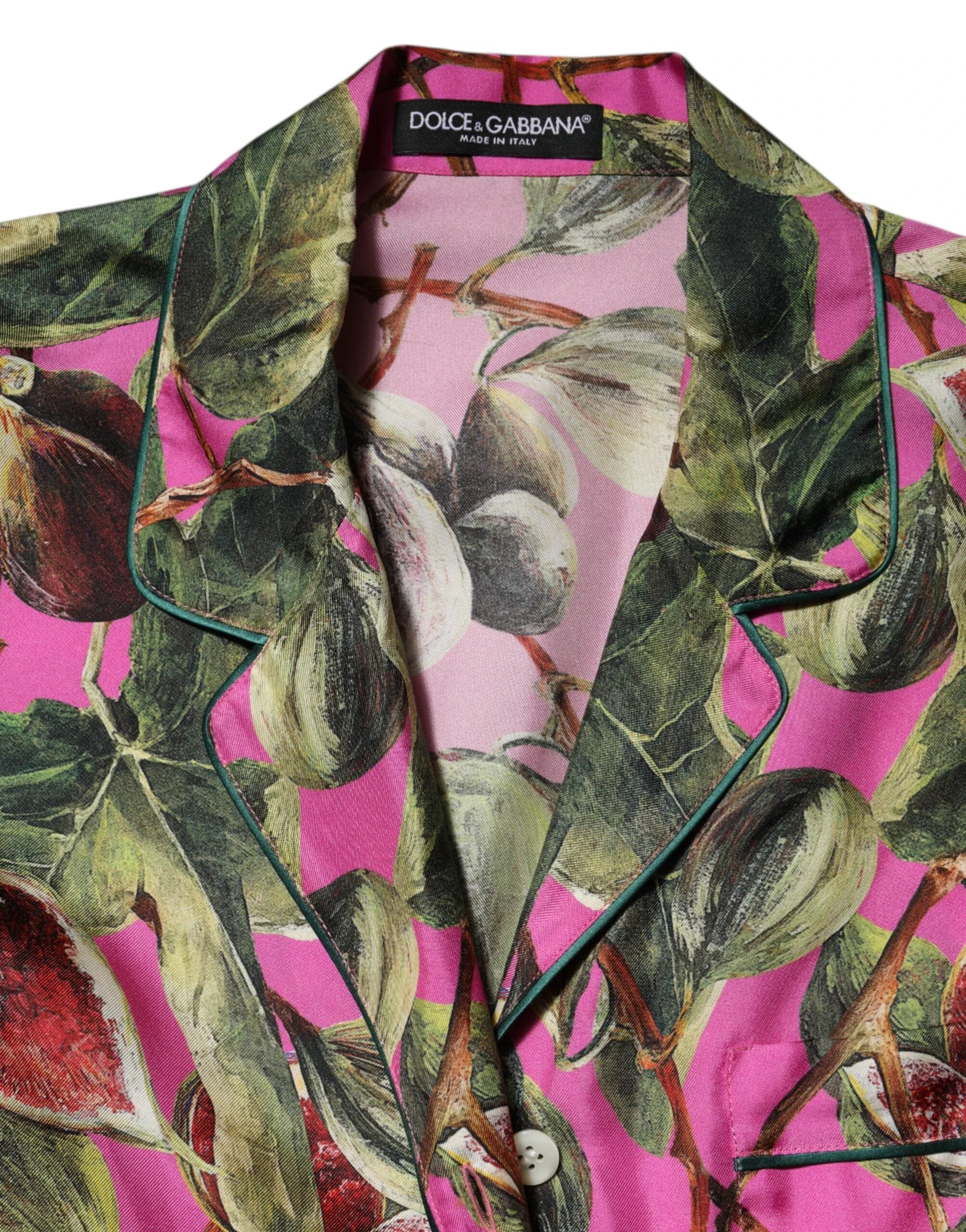 Dolce & Gabbana Hot Pink Fig Printed Silk Shirt Blouse Top by Dolce & Gabbana