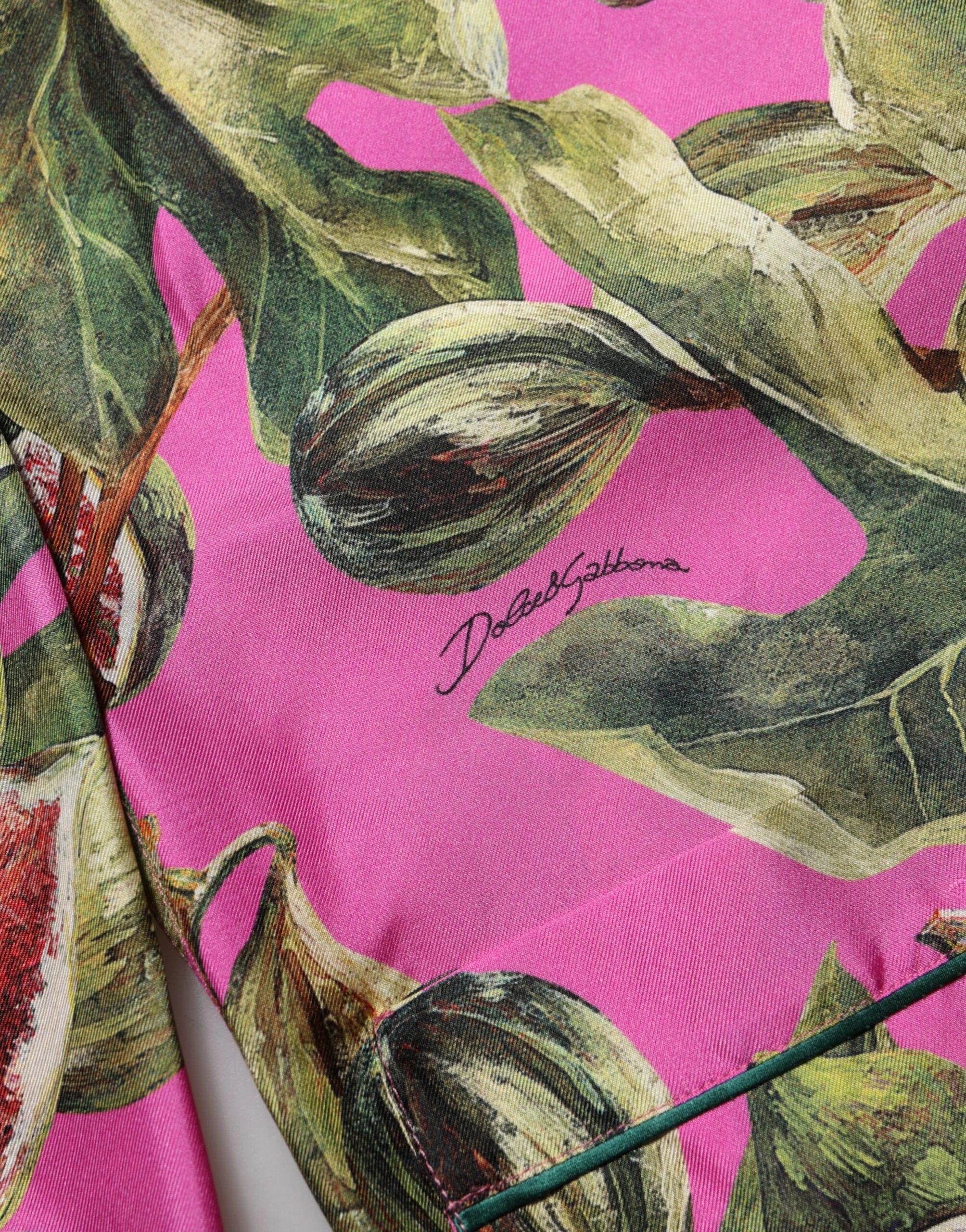 Dolce & Gabbana Hot Pink Fig Printed Silk Shirt Blouse Top by Dolce & Gabbana