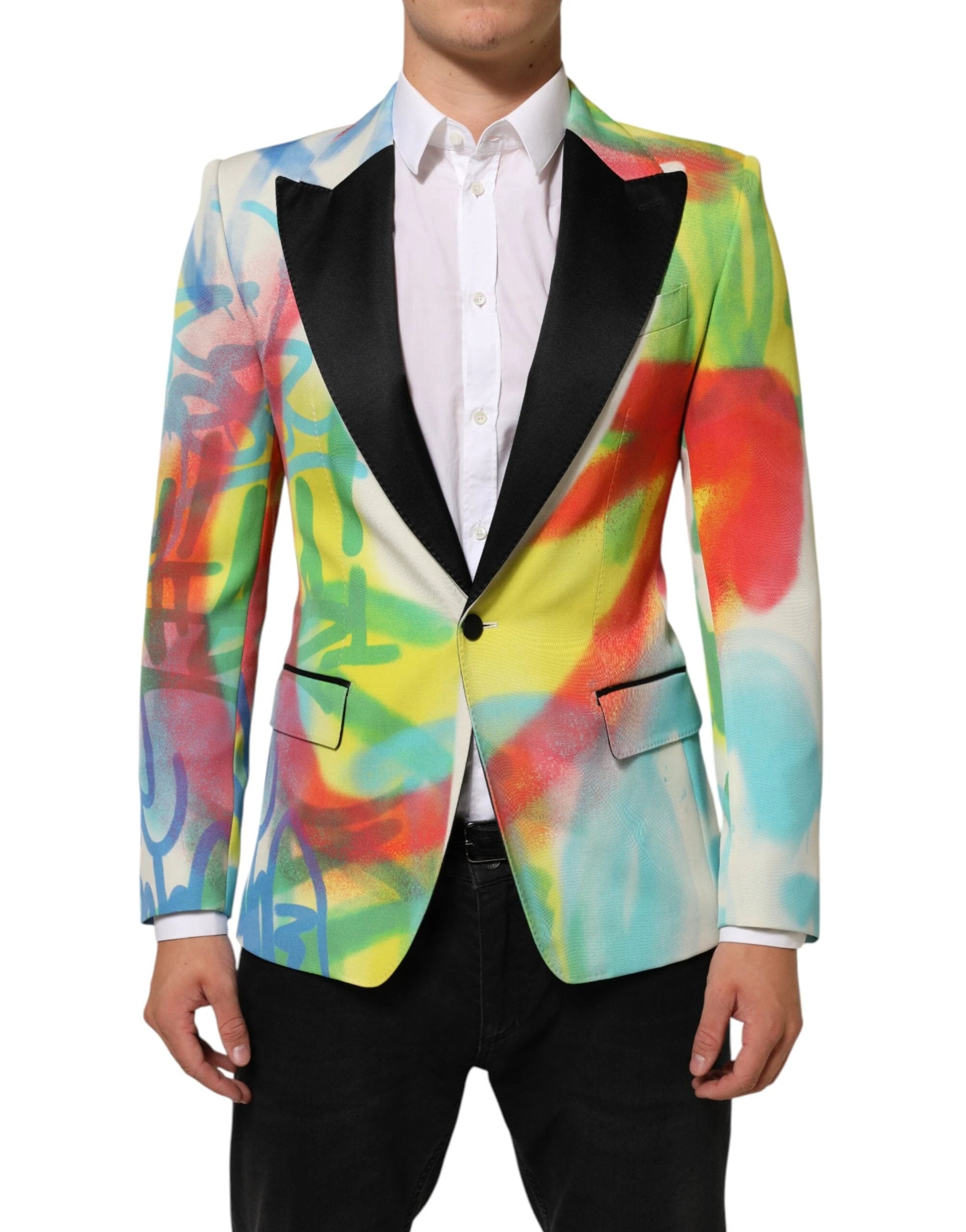 Dolce & Gabbana Multicolor Graffiti SICILIA 1 Button Men Suit Blazer by Dolce & Gabbana