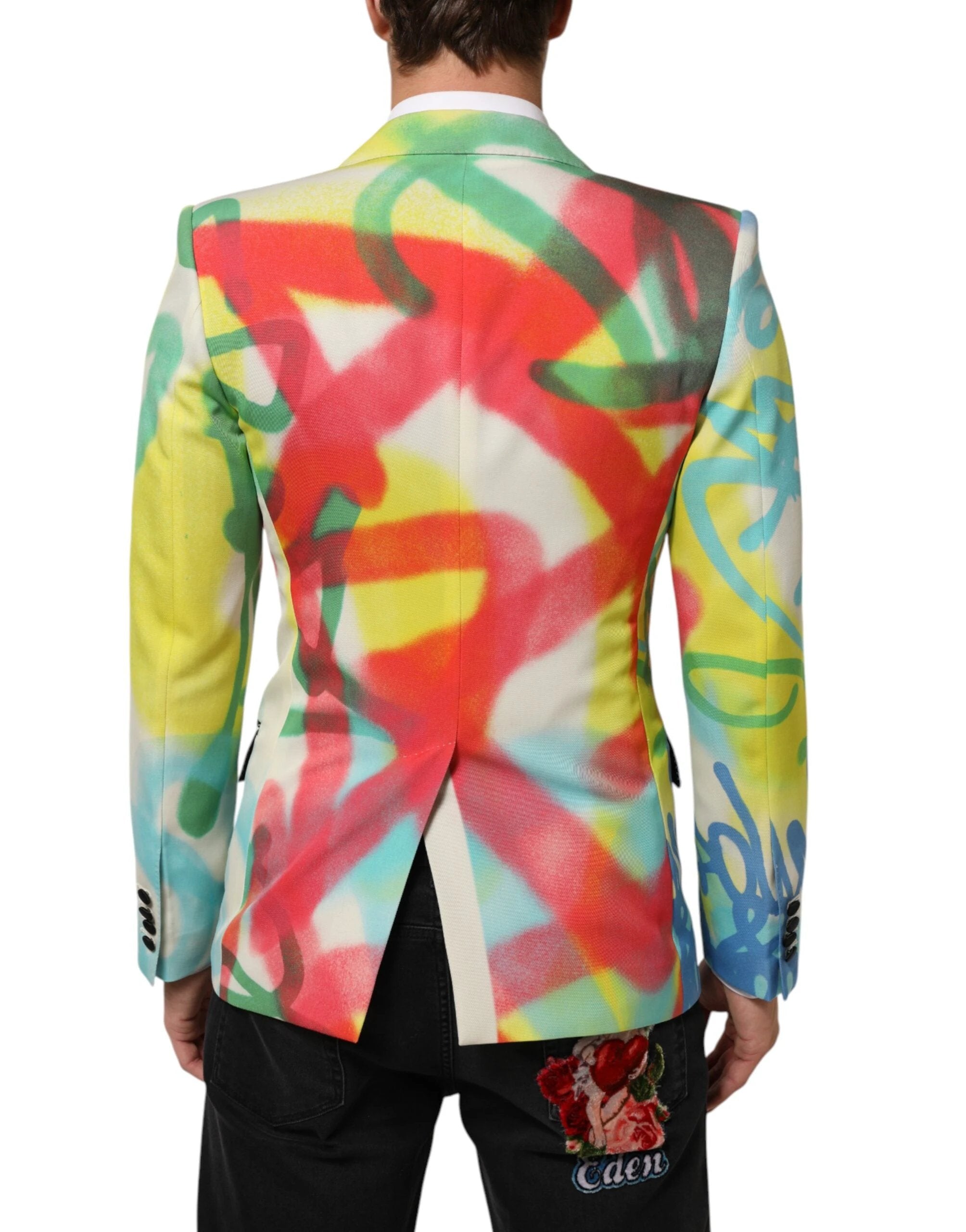 Dolce & Gabbana Multicolor Graffiti SICILIA 1 Button Men Suit Blazer by Dolce & Gabbana