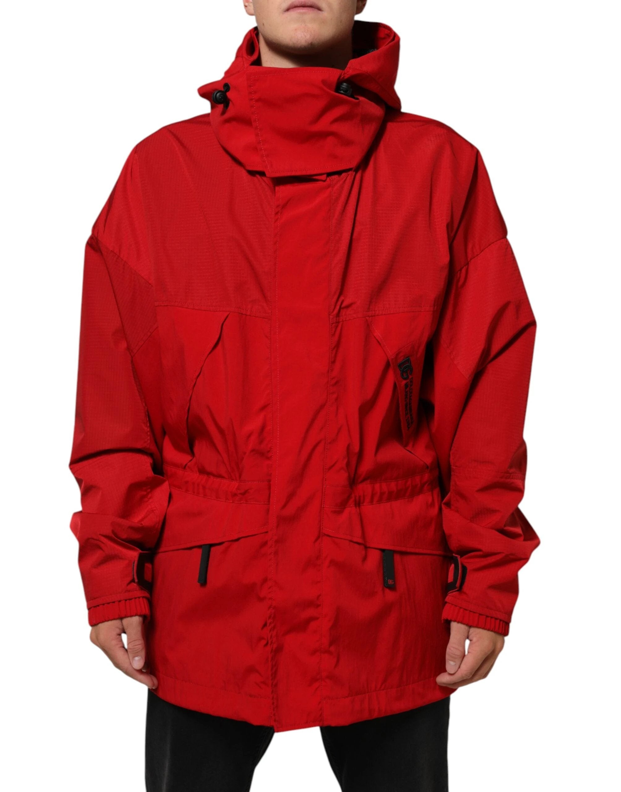 Dolce & Gabbana Red Nylon Hooded Men Full Zip Parka Jacket by Dolce & Gabbana