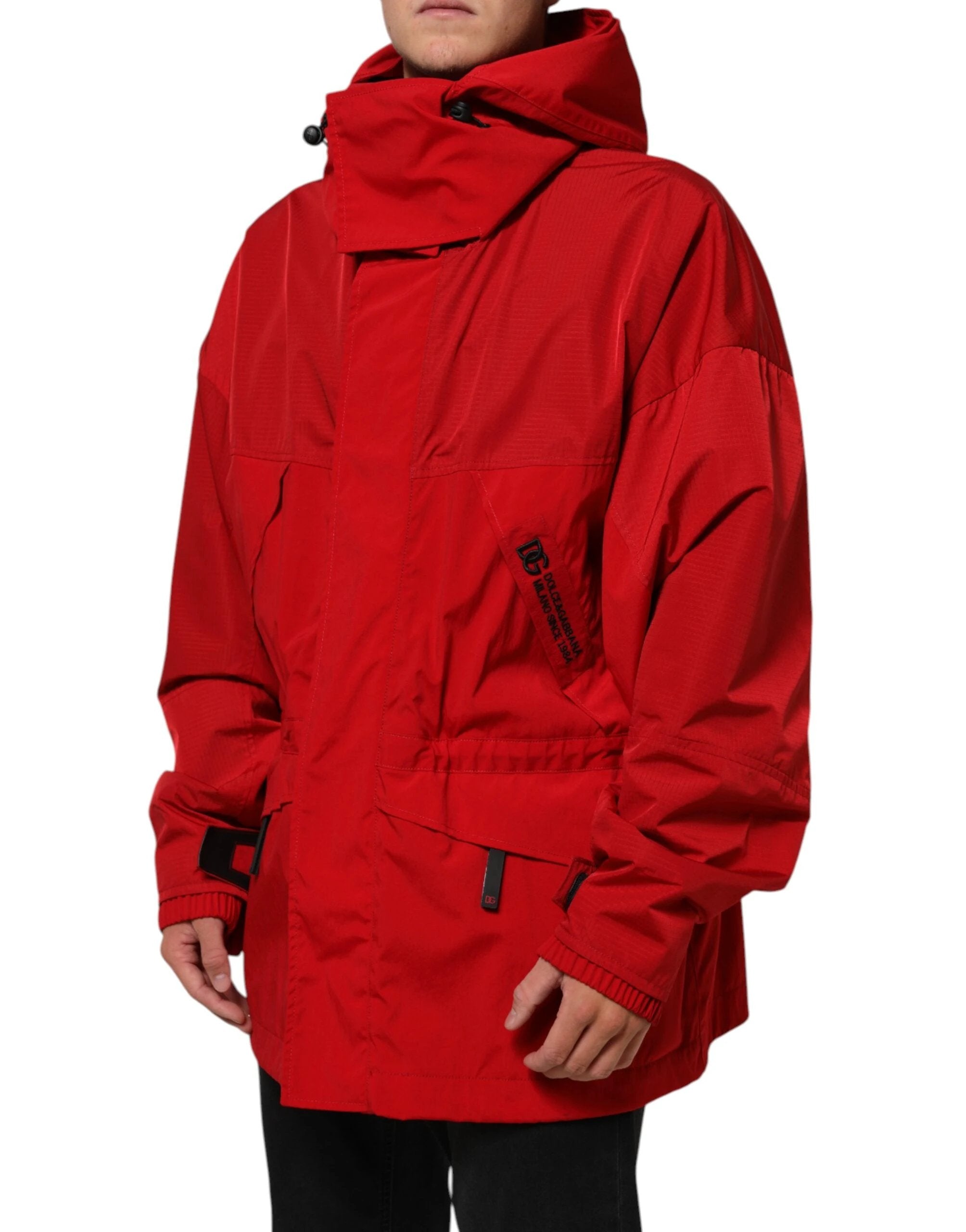 Dolce & Gabbana Red Nylon Hooded Men Full Zip Parka Jacket by Dolce & Gabbana