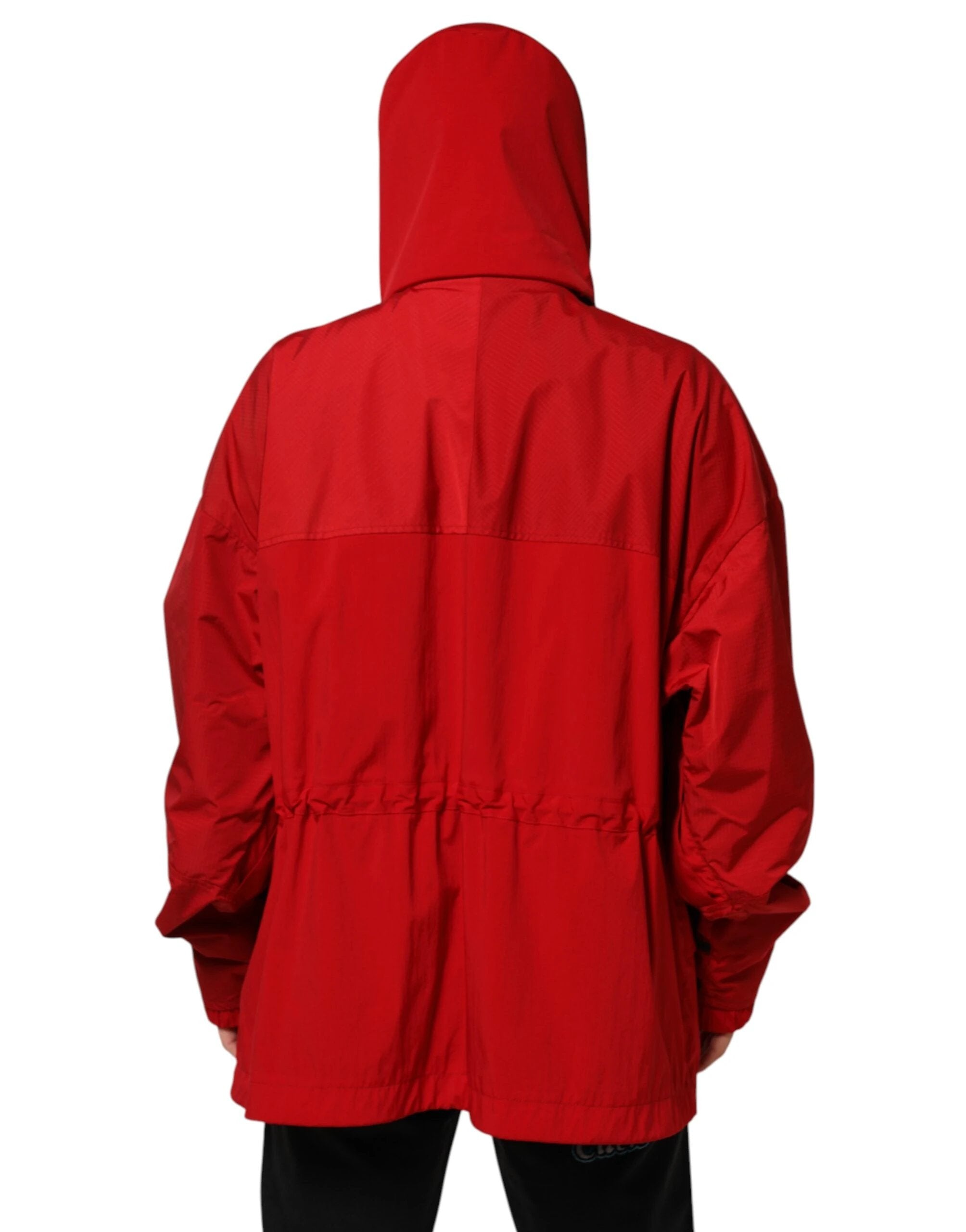 Dolce & Gabbana Red Nylon Hooded Men Full Zip Parka Jacket by Dolce & Gabbana