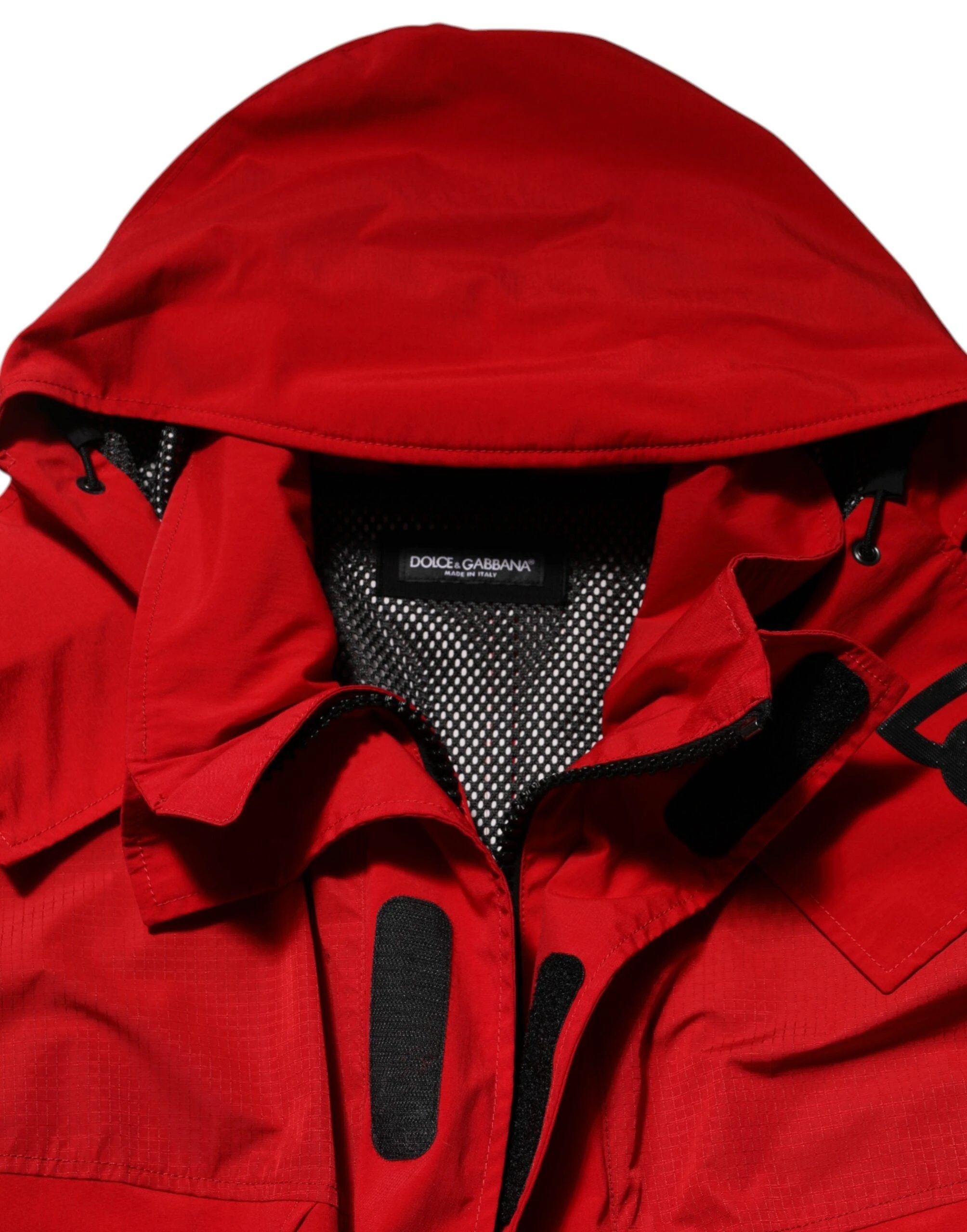 Dolce & Gabbana Red Nylon Hooded Men Full Zip Parka Jacket by Dolce & Gabbana