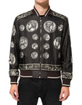 Dolce & Gabbana Black "Monete" Coin Print Silk Bomber Jacket by Dolce & Gabbana
