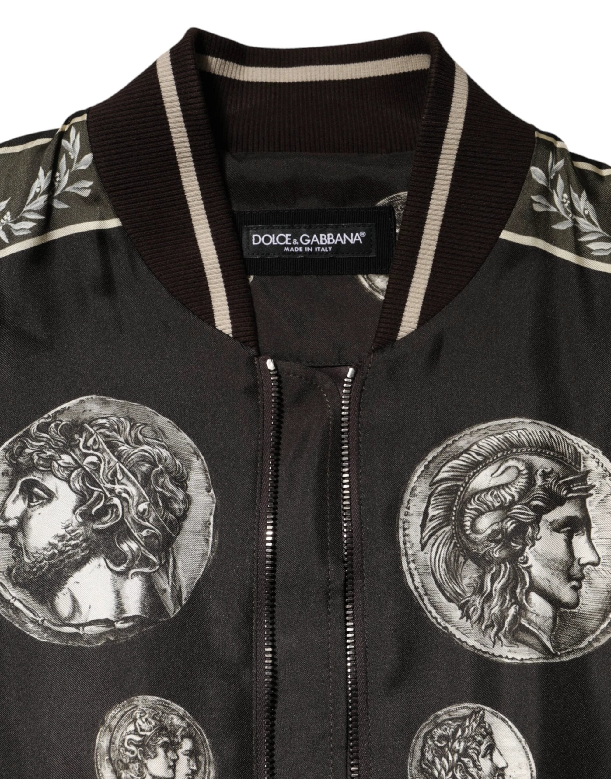 Dolce & Gabbana Black "Monete" Coin Print Silk Bomber Jacket by Dolce & Gabbana