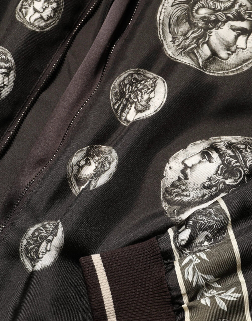 Dolce & Gabbana Black "Monete" Coin Print Silk Bomber Jacket by Dolce & Gabbana