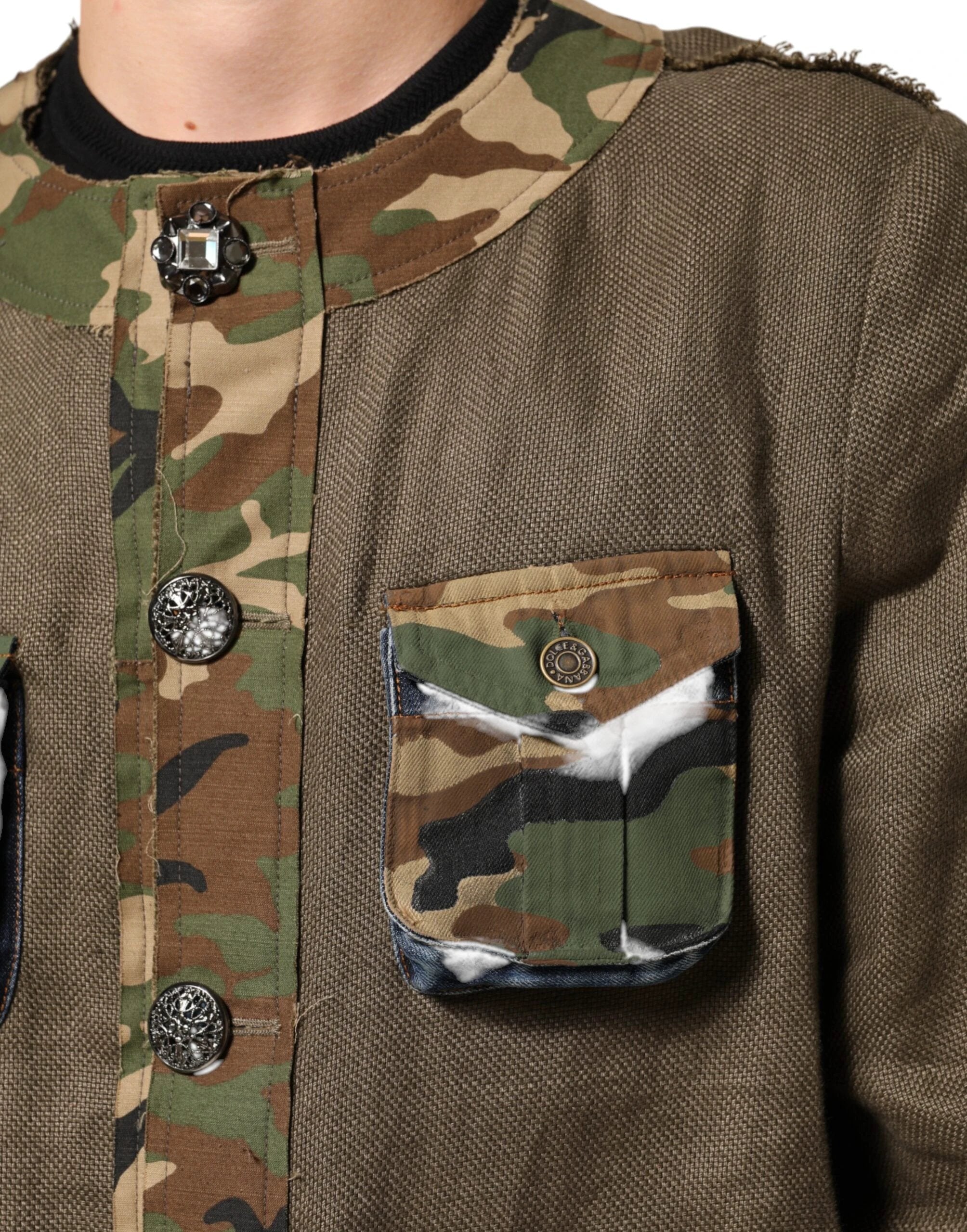 Dolce & Gabbana Brown Camouflage Linen Button Down Jacket by Dolce & Gabbana
