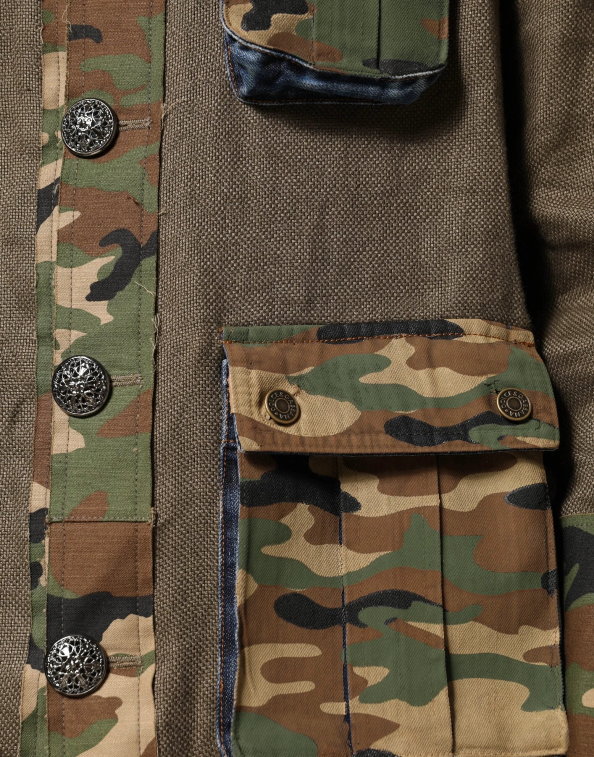 Dolce & Gabbana Brown Camouflage Linen Button Down Jacket by Dolce & Gabbana