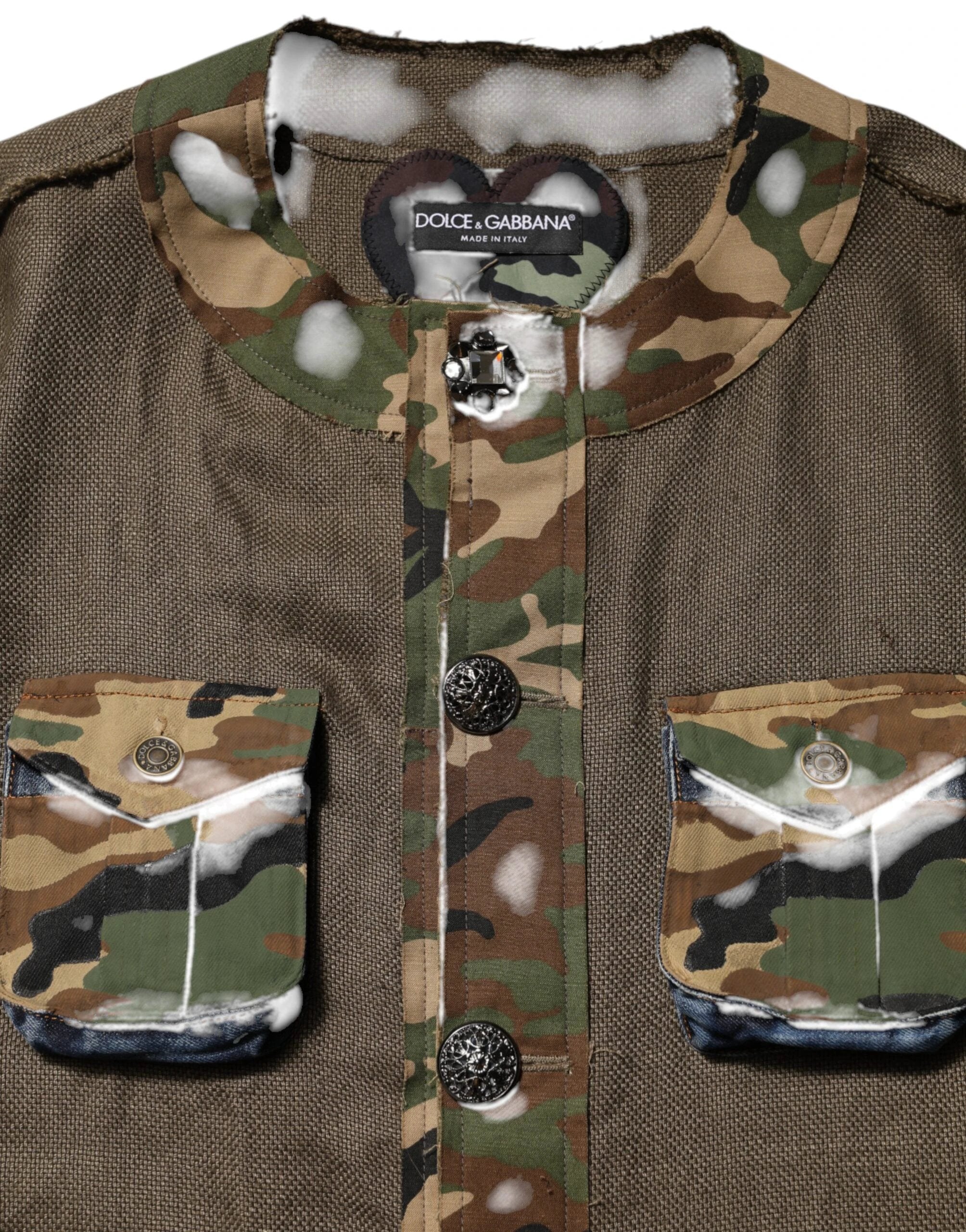 Dolce & Gabbana Brown Camouflage Linen Button Down Jacket by Dolce & Gabbana