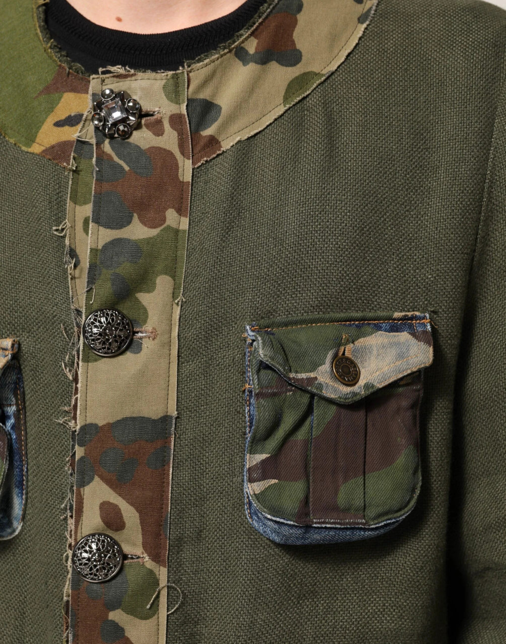 Dolce & Gabbana Brown Camouflage Linen Button Down Jacket by Dolce & Gabbana