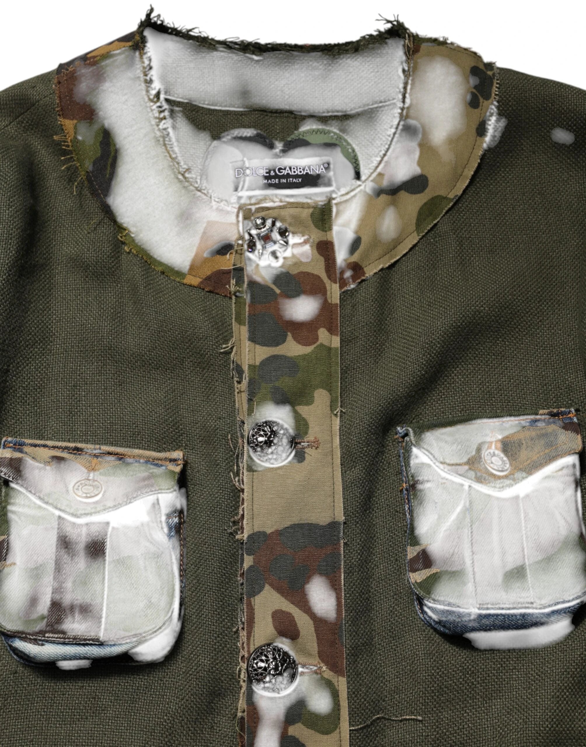 Dolce & Gabbana Brown Camouflage Linen Button Down Jacket by Dolce & Gabbana