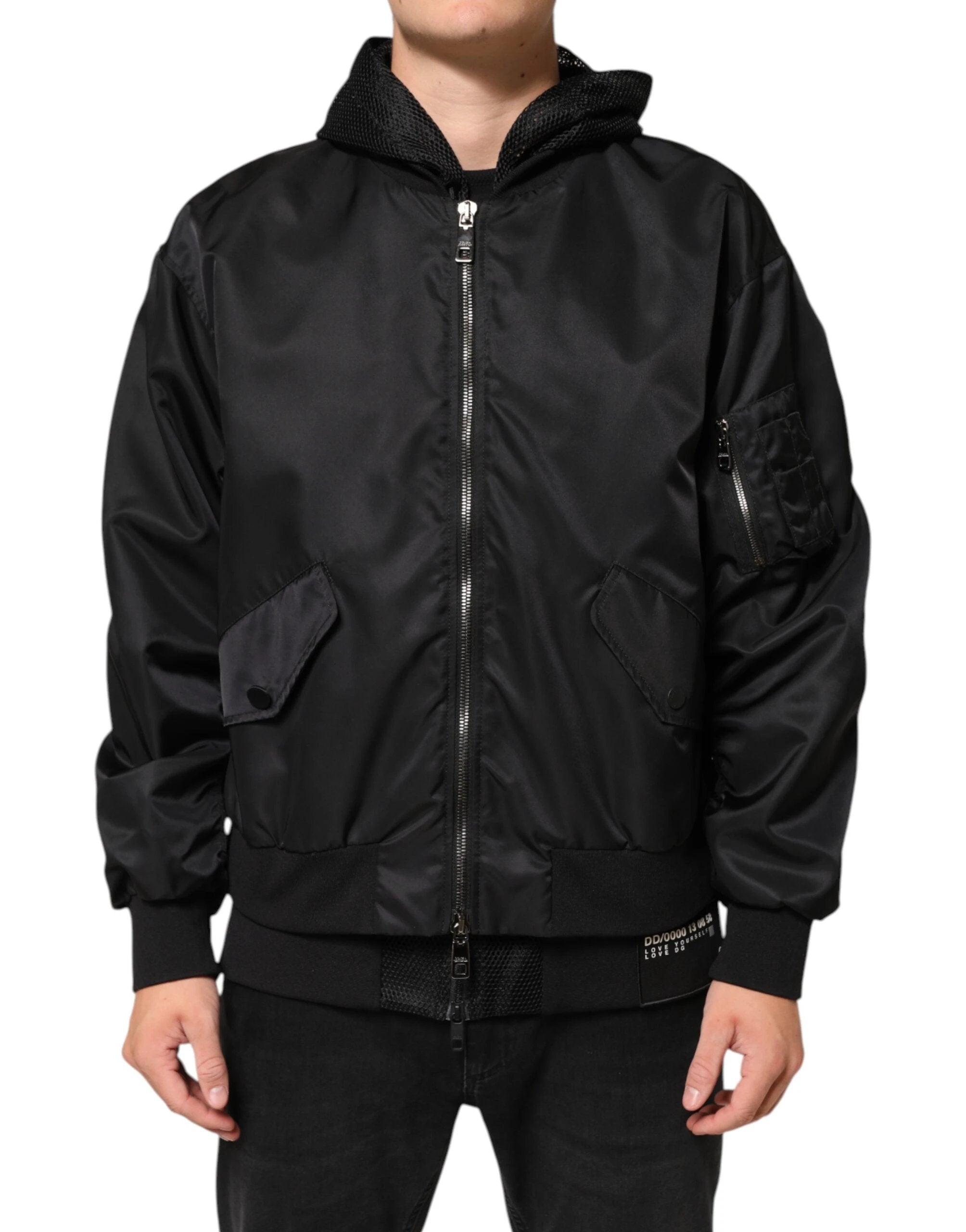 Dolce & Gabbana Black Nylon Hooded Full Zip Bomber Men Jacket by Dolce & Gabbana