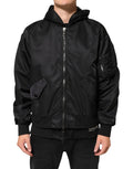 Dolce & Gabbana Black Nylon Hooded Full Zip Bomber Men Jacket by Dolce & Gabbana